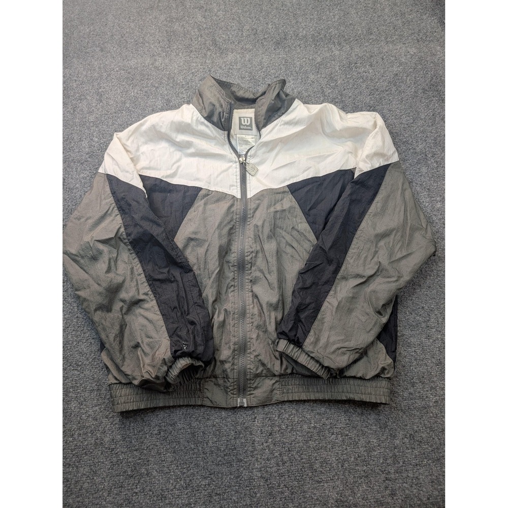 Wilson Jacket Mens L Gray Colorblock Windbreaker Full Zip Lined Tennis Athletic